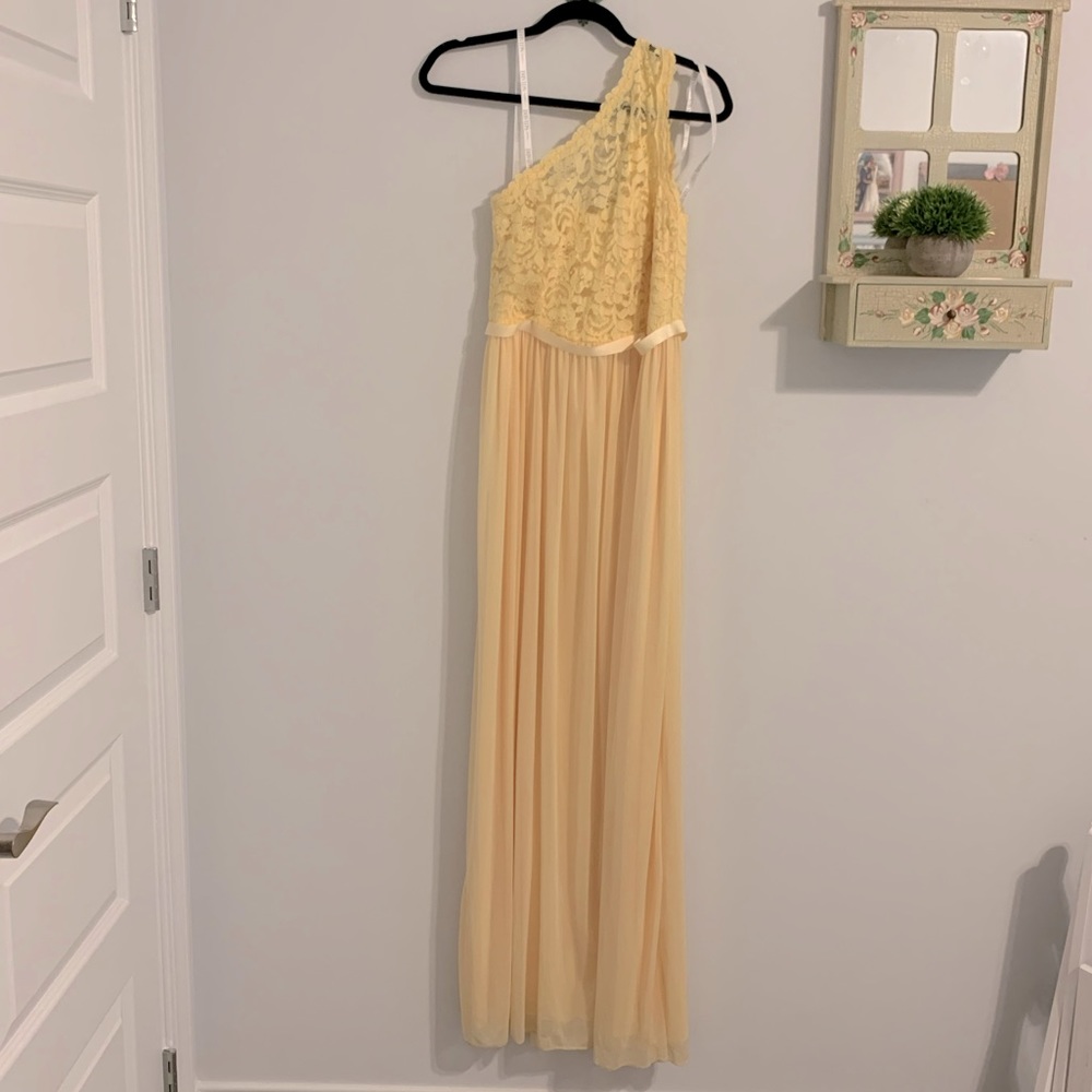 David’s Bridal Bridesmaid One Shoulder Lace Dress
